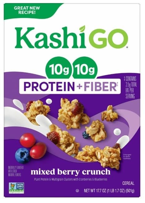 Generic Kashi Go.Cold Breakfast Cereal - Vegan Protein - Fiber Cereal - Toasted Berry Crisp - 14 Oz Box (2 Boxes)
