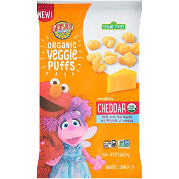 Earth'S Best Organic Kids Snacks, Sesame Street Toddler Snacks, Organic Cheddar Veggie Puffs, Gluten Free Snacks For Kids 2 Year