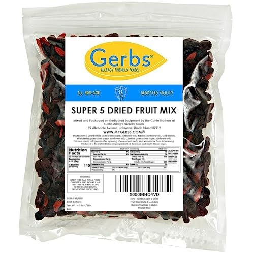 GERBS Super 5 Dried Fruit Snack Mix, 32 Ounce, Sweetened & Unsweetened, Allergen-Free, Resealable Bag