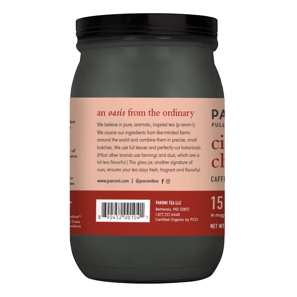 Paromi Cinnamon Chai Rooibos Organic Tea, Signature Jar, 15 Count