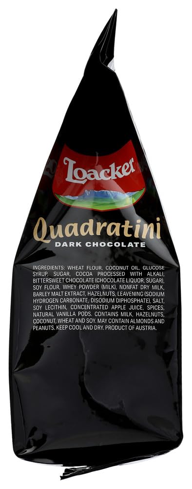 Loacker Quadratini- Dark Chocolate Wafer Cookie, 8.82 Oz Per Bag (Pack Of 4)