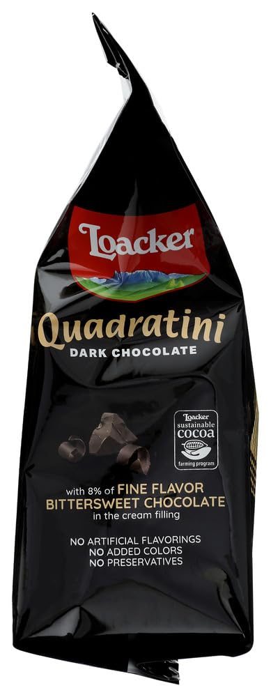 Loacker Quadratini- Dark Chocolate Wafer Cookie, 8.82 Oz Per Bag (Pack Of 4)