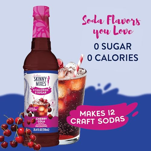 Jordans Skinny Mixes Sugar Free Syrup  Cherry Cola Flavor  Fruit Flavored Water Enhancer  Drink Mix for Iced Tea  Lemonade  Drinks  Low Calorie Water Flavoring  Dairy & Gluten Free Kosher  25.4 Fl Oz