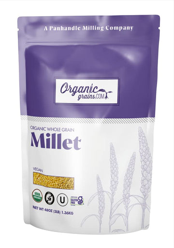 Organic Grains Organic Hulled Millet Grain - 3 Lbs. (48 oz.) - The Top Whole Millet Grain for Cooking - Non GMO, Kosher & Vegan 