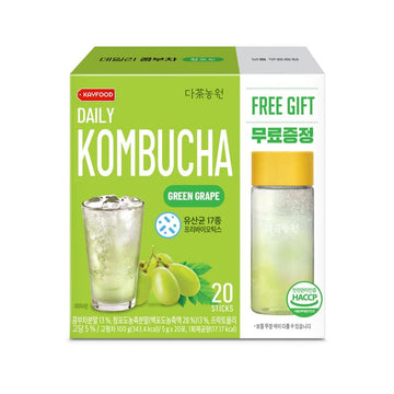 KAYFOOD-Kombucha-Greengrape-Garden-Daily 20 Sticks with Gift Bottle Zero Sugar, Diet, Gut Healthy Sparkling Beverage, Fermented 
