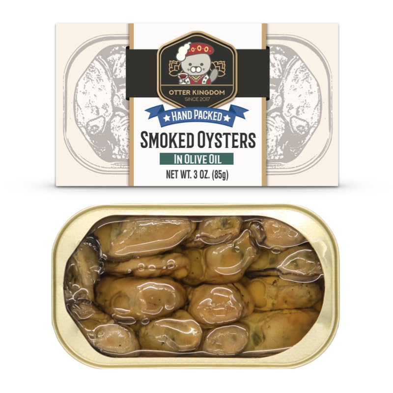 Otter Kingdom enhanced Smoked Oysters in Pure Olive Oil  3-Ounce Cans (Pack of 12)