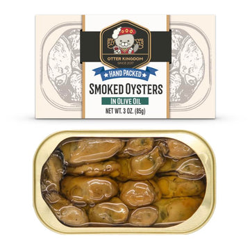 Otter Kingdom enhanced Smoked Oysters in Pure Olive Oil  3-Ounce Cans (Pack of 12)