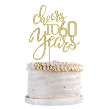 Qertesl Gold Glitter Cheers to 60 years Cake topper, Happy 60th Birthday Cake Decorations,Perfect for 60 Years Cake Decorating,W