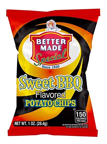 Better Made Sweet BBQ Potato Chips - 50 Pack (1 oz. Bags) - Crunchy Individual Snacks from Fresh Potatoes - Family Owned