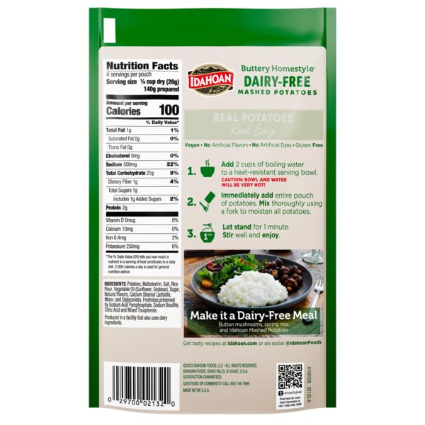 Idahoan Dairy-Free Mashed Potatoes, 4 oz (pack of 12)
