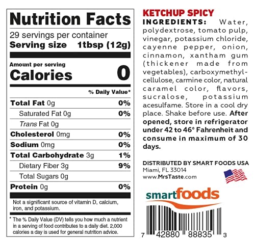 Mrs Taste Sugar Free Spicy Ketchup, Zero Calories, Zero Sodium, Zero Sugar, High Fiber, Keto Friendly, Paleo Friendly, Condiment