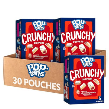 Pop-Tarts Crunchy Poppers Crunchy Filled Snack Pieces, Kids Snacks, On-the-Go, Frosted Strawberry Crunch (6 Boxes, 30 Pouches)