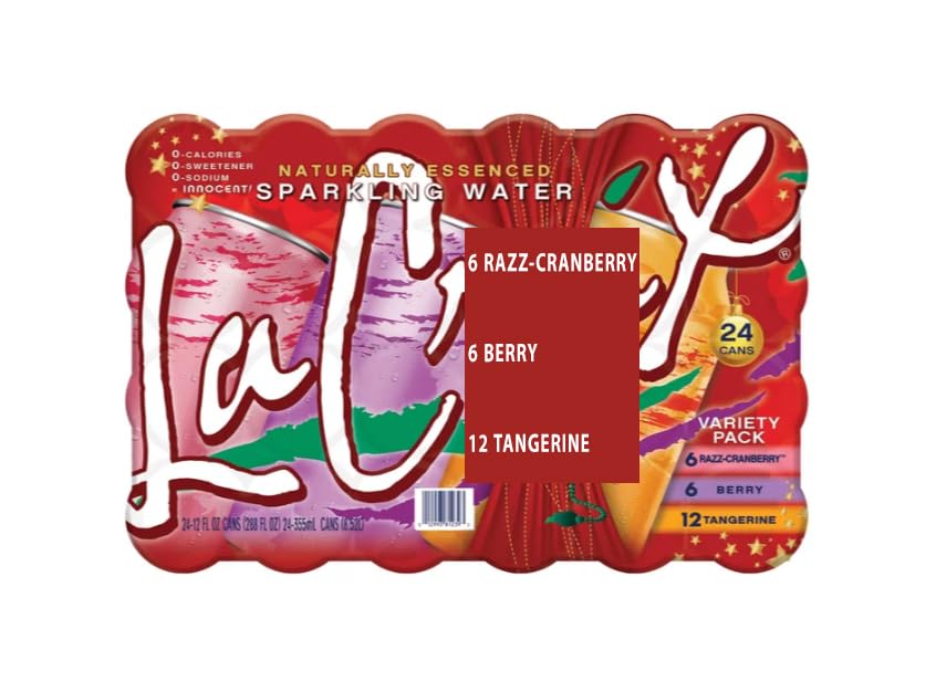 Sparkling Water, Red Winter Variety Pack - Razz Cranberry, Berry, Tangerine -12 fl oz, 24-count