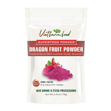 RED DRAGON FRUIT POWDER 2.47 Oz (70g) VIETFARMFOOD: Freeze-Dried Extracted From 100% Pure, Sugar-Free. Used To Mix Mixed Drinks 
