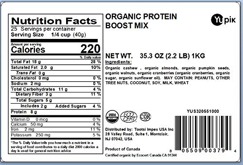 Yupik Organic Protein Boost Trail Mix, 2.2 Lb, A Mix Of Cashews, Almonds, Pumpkin Seeds, Walnut, Cranberries, Pack Of 1