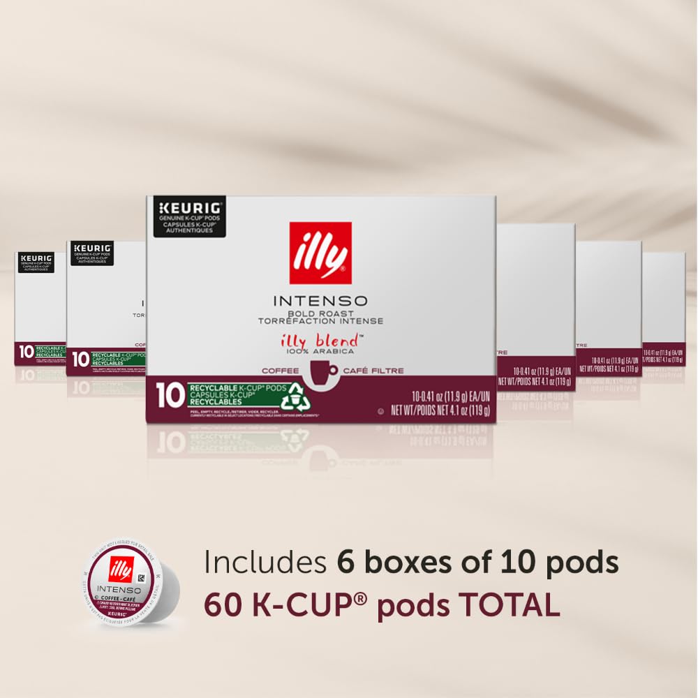 Illy Coffee K-Cups - Compatible Pods For Keurig Coffee Maker - Intenso Dark Roast - Bold & Full Of Flavor, Notes Of Cocoa & Dried Fruit - 10 Count (Pack Of 6)
