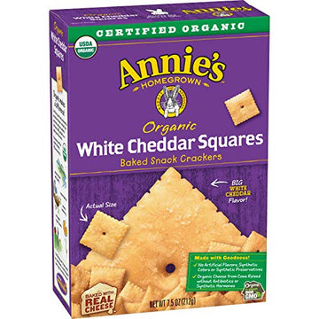 Annies Organic White Cheddar Squares Baked Snack Crackers, 7.5 Oz
