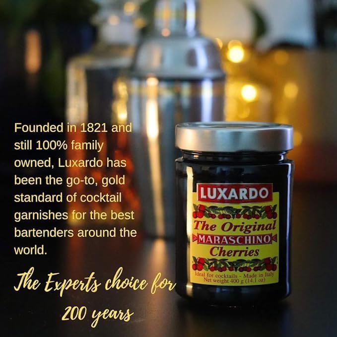 Luxardo The Original Maraschino Cherries | Gourmet Italian Cocktail Maraschino Cherries | for Old Fashioned  Manhattan and Desserts | Approximately 65 Cherries Per 400G Jar [Pack of 4]