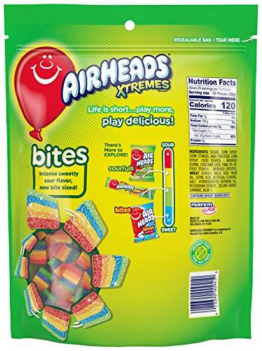 Airheads Xtremes Sour and Sweet Bites, Rainbow Berry, 30.4oz (Pack of 4), Orange/Blue/White