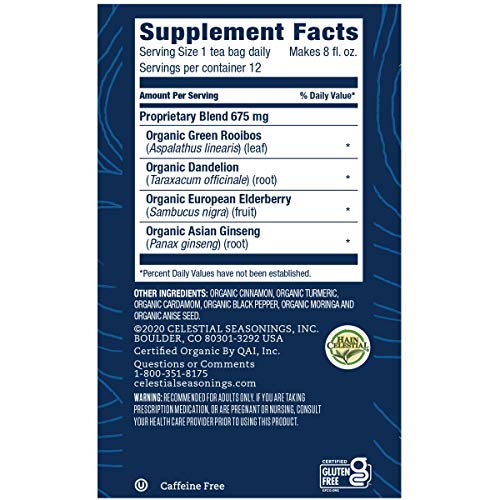 Celestial Seasonings Herbal Tea, Daily Wellness, Organic Turmeric Spice, 12 Count (Pack of 6)
