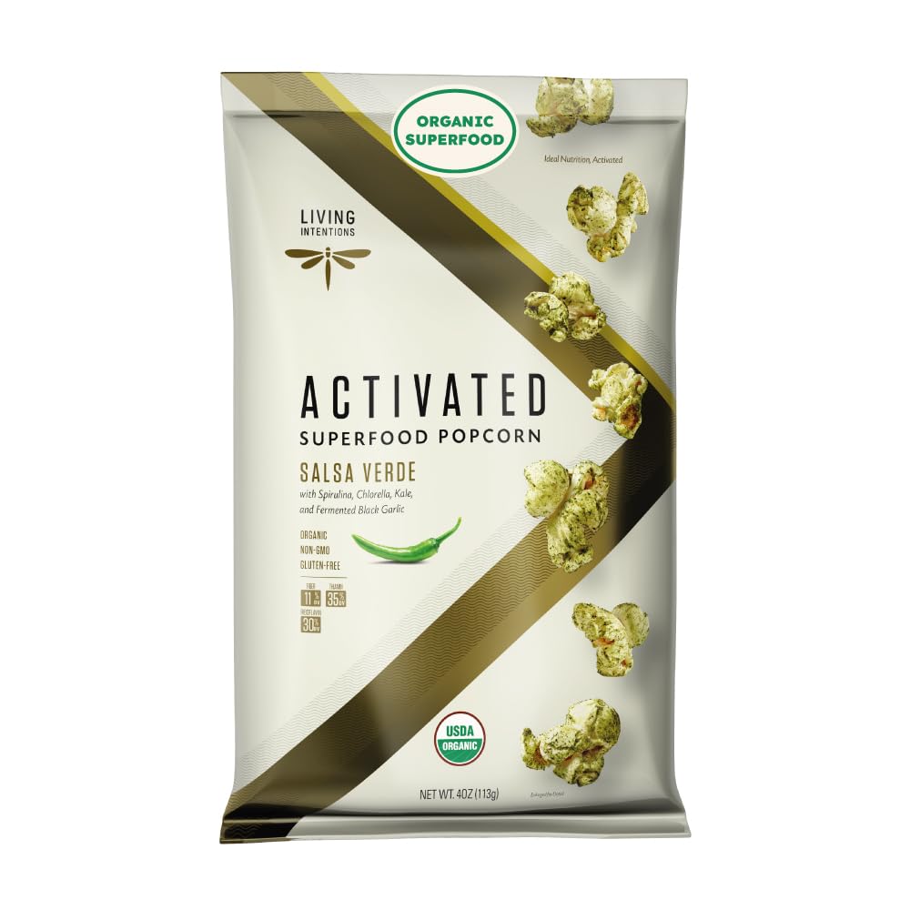 Living Intentions Organic Superfood Popcorn - Salsa Verde - Nongmo - Gluten Free - Vegan - 4 Ounce Unit