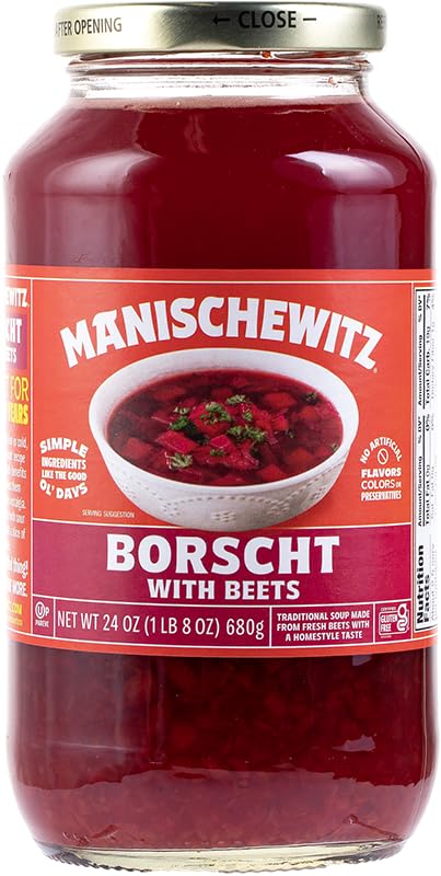 Manischewitz Borscht with Beets, 24 Oz (4 Pack) Tasty & Refreshing, Kosher for Passover