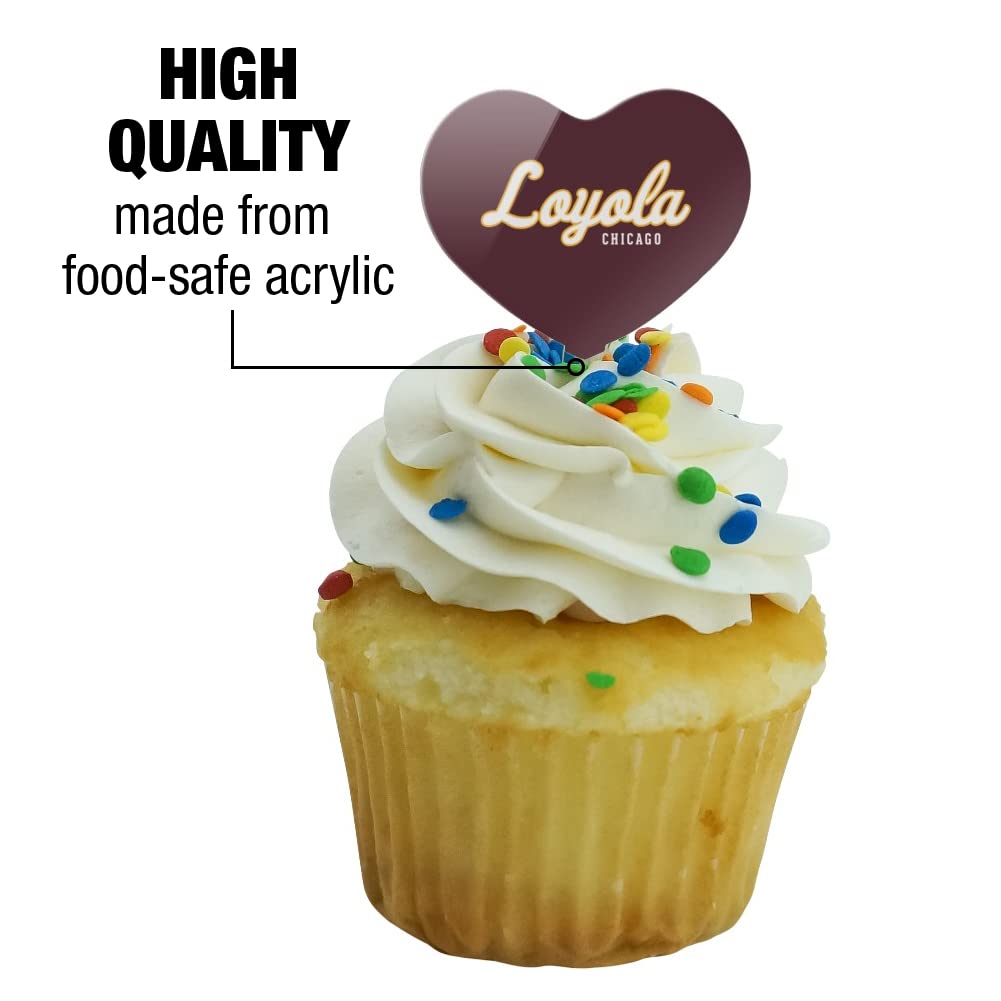 GRAPHICS & MORE Cupcake Picks Set of 6, Acrylic, Heart Design, Loyola University Chicago, One Size