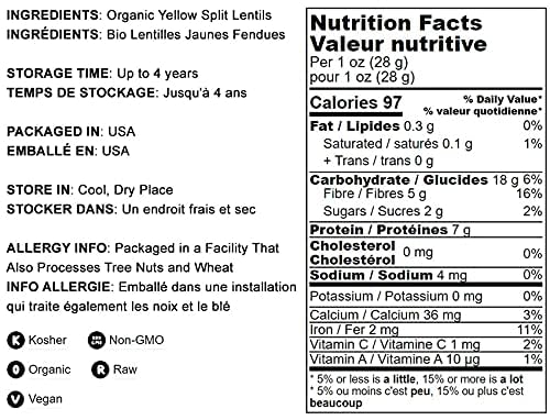 Food To Live - Organic Yellow Split Lentils, 2 Pounds - Non-Gmo Golden Lentils, Raw, Dried, Vegan, Kosher, Bulk, Good Source Of