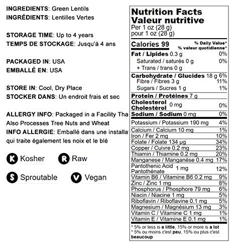 Food to Live - Whole Green Lentils, 4 Pounds Dried Raw Lentils, Sproutable, Kosher, Vegan. Rich in Dietary Fiber, and Protein. N