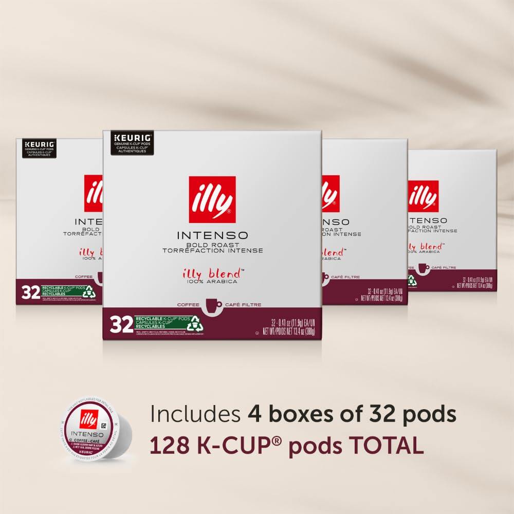 Illy Coffee K-Cups, Intenso Dark Roast, 100% Arabica Beans, 32 Count (Pack of 4)