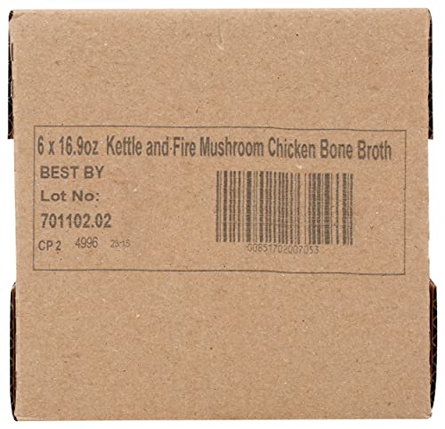 Kettle & Fire Mushroom Chicken Bone Broth, 10G Protein, Whole30, Gluten Free, 16.9 Oz (Pack Of 6)