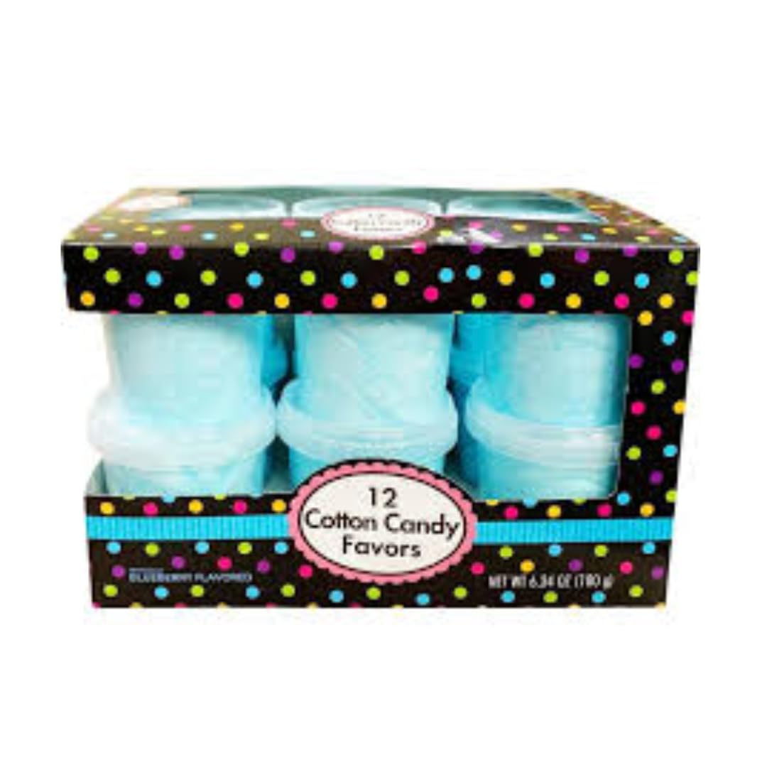 Alberts Cotton Candy - 12 Pack Fluffy Blueberry Treats - Resealable Tubs - Caribbean Blue