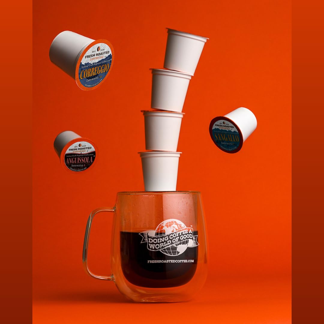 Fresh Roasted Coffee  Italian Craft Coffee Variety Pack  Artisan Blend  Dark Roast  Kosher  96 Pods for K cup malt-inspired