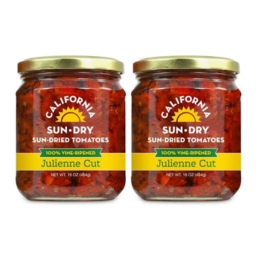 Sun-Dried Tomatoes in Oil, 16oz (Pack of 2) Julienne Cut with Herbs by CALIFORNIA SUN DRY | Gluten-Free and Antioxidant Rich