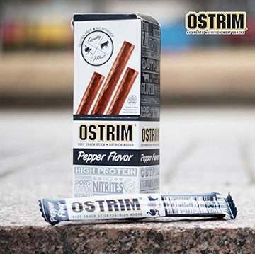 Ostrim Grass-Fed Beef & Ostrich Jerky Snack Sticks-Pepper Flavor, 1.5 Oz (Pack Of 10)