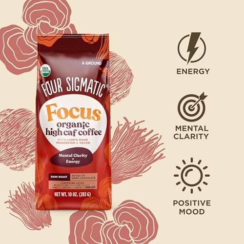 Four Sigmatic Organic High Caffeine Lions Mane Ground Coffee  10 OZ