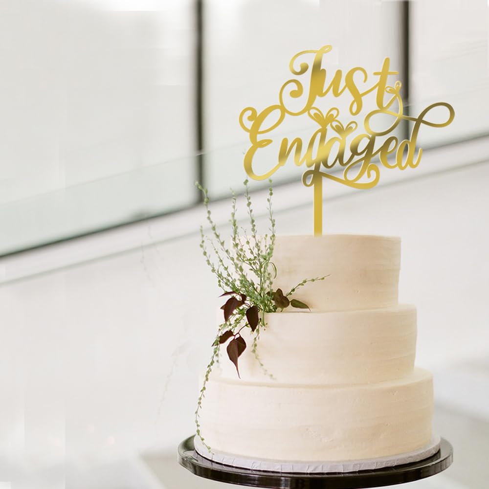 Qertesl Just Engaged Cake Topper For Engagement Party Decorations, Engaged Ring Sign,We'Re Engaged Cake Toppers,Bridal Shower/We