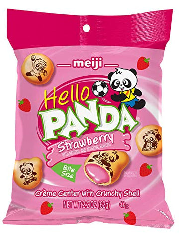 Meiji Hello Panda Cookies, Strawberry Crme Filled - 2.2 oz, Pack of 6 - Bite Sized Cookies with Fun Panda Sports