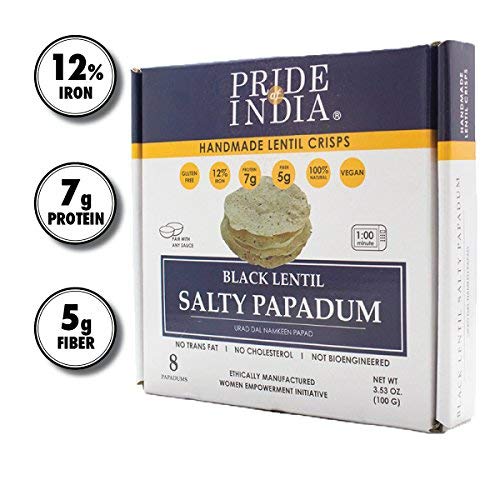 Pride Of India - Salty Black Bean Namkeen Papadum Lentil Crisp - Pack of 6 - 10 count Box (3.53oz - 100gm) - Lentil Chips, Glute