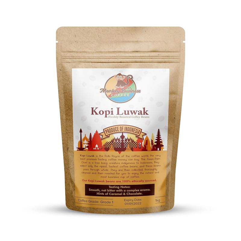 MONKEY BUSINESS COFFEE Wild Kopi Luwak Whole Beans - Sustainably Sourced from Indonesia - 1 Kilogram
