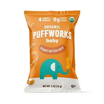 Puffworks Baby Organic Peanut Butter Puffs, Perfect For Early Peanut Introduction, Plant-Based Protein, Usda Organic, Gluten-Fre