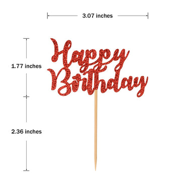 Donoter 24 Pcs Glitter Red Happy Birthday Cupcake Toppers Cake Picks For Birthday Party Decoration Supplies