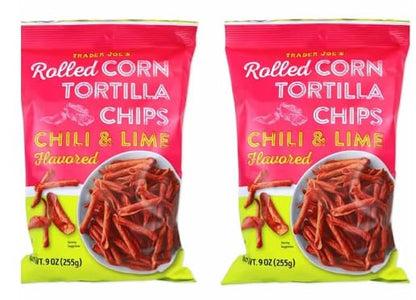 Trader Joes Rolled Corn Tortilla Chips, Chili & Lime Flavored, 2 Pack