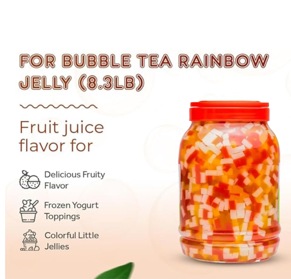Darong Coconut Jelly Topping Nata De Coco For Bubble Tea 8.4 Lb | Rainbow Jelly | For Boba Tea, Smoothies, Slushes, Desserts | 8