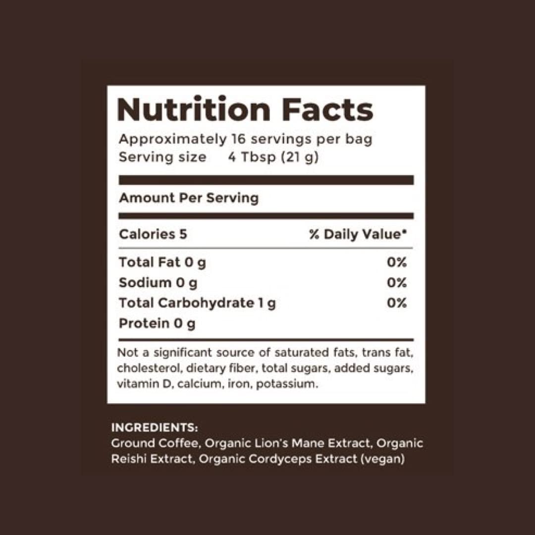 Mushroom Ground Coffee W/ Ultra Concentrated 30:1 Organic Lion'S Mane, Reishi, Cordyceps - 0 Sugar, No Preservatives, Non-Gmo -
