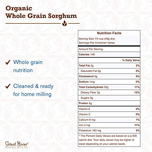 Great River Milling Organic Whole Grain Sorghum - High-Protein Non-GMO Grain - 25 Lb Pack for Salads, Pilaf, Porridge & Baking