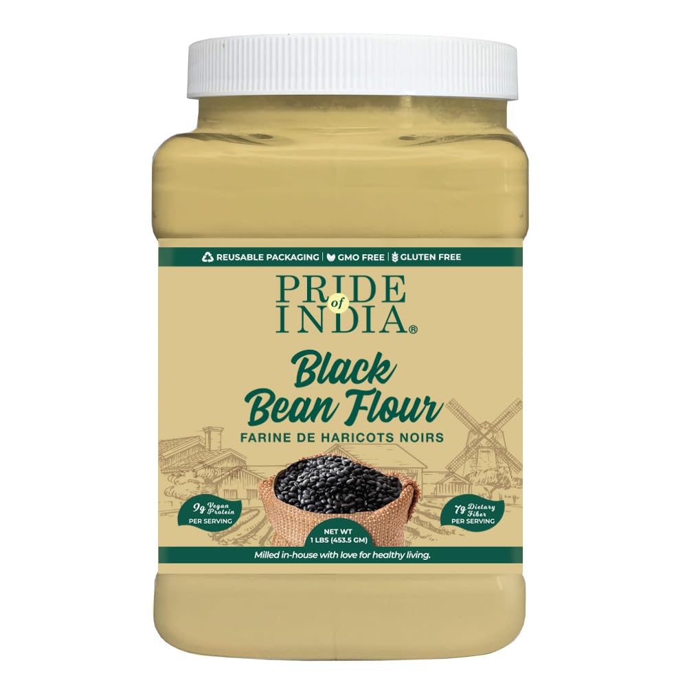 Pride Of India- Black Bean Flour 1 Lbs (454 Gm) Rich Earthy Taste Freshly Milled In Small Batches | Ideal For Cakes Gravies Noodles Smoothies Custard | Vegan, Gluten-Free