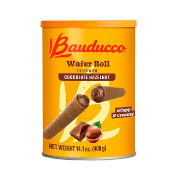 Bauducco Wafer Rolls, Chocolate Hazelnut, 14.1 oz (Pack of 1) - Crispy Cream-Filled Cookies - Gourmet Rolled Wafer Sticks - Prem