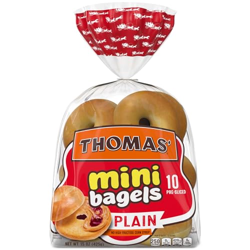 Thomas Plain Mini Bagels, 10 Pre-Sliced Mini Bagels with No High Fructose Corn Syrup, 15 Oz Bag