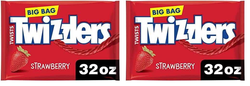 TWIZZLERS Twists Strawberry Flavored Licorice Style, Easter Candy Big Bag, 32 oz (Pack of 2)